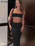 Zingj Mesh Sexy Tops Elegant Long Skirts Summer 2 Piece Sets Fashion Club Party Co-ord Dresses for Women 2023 Beach Outfits 430-1