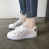 kamames Women Shoes 2022 Fashion Summer Casual Ladies Shoes Cutouts Lace Canvas Hollow Breathable Platform Flat Shoes Woman Sneakers