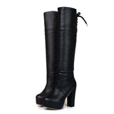 kamames Autumn Women Platform Knee High Boots Square High Heel Lacing Fashion Boots Winter Ladies Shoes Black Brown