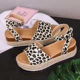 kamames Shoes of Women Summer 2022 Leopard Open Toe Flat Roman Sandals Leopard Straw Platform Sandals Size 43 Zapatillas Mujer