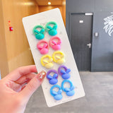 10PCS/Set New Girls Cute Cartoon Flower Small Scrunchie Kids Ponytail Hair Tie Elastic Hair Bands Fashion Hair Accessories Set