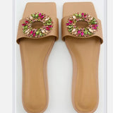 kamames ZAR Woman 2022 Flat Shoes Spring Summer Sexy Fashion Crystal Square Toe Flat-Heeled Beach Sandals For Women Slippers Plus Size