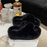 kamames Slippers Women's Outer Shoes Spring New White Wool Slippers Autumn High Heels Thick Soles Raised Cotton Slippers Summer Fluffy Shoes