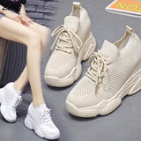 kamames Autumn High Platform High Heels Women Thick Sole Shoes Heels Wedge Sneakers Breathable Mesh Casual Shoes Woman