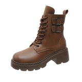 kamames Of Boots With Velvet Soft Leather And Thick Soles 2023 New British Style Women's Shoes Fall And Winter Style High-Heeled Short Boots Spot