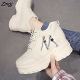 kamames Women Shoes 2023 New Fashion Dad Shoes Spring Female Casual Sneakers Wedge High Heel Beige/White Sneakers Zipper