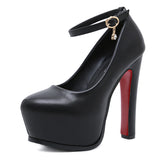 kamames kamames One Word Buckle Super High Heels Women's Thick Heel Round Head Waterproof Platform Platform T Platform Model Shoes