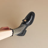 kamames Spring New Love Shoes With Thick Heels British Gold Buckle Love Shoes Small Leather Shoes Lacquered Leather Black Shoes