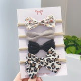 4Pcs/set Cotton Linen Leopard Printed Bow Baby Headband For Girls Newborn Headbands Lace Hair Bands Turban Kids Hair Accessories