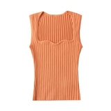 kamames kamames Fashionable Women's Dress Square Collar Wavy Vest Vertical Pit Strip Slim Body Navel Short Solid Color Sleeveless Blouse