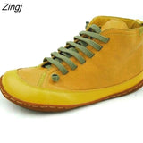 kamames Women Leather Ankle Boots 2023 Autumn Winter Vintage Woman Waterproof Flats Women's Casual Ladies Lace Up Female Shoes Plus Size
