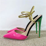 kamames Rose Women Pointed end Slingback Sandals 10cm High Heel Stiletto Ladies Jelly 12cm Party Shoes Pink Black LX019 Roviciya