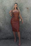 kamames rosamariaryyti - Grasa Strapless Leather Midi Dress