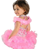 Hot Selling Super Adorable Ball Gown Halter Toddler Infancy Short Formal Dresses Crystals Beaded Handmade Ruffle Organza Girls' Pageant Gown