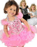 Hot Selling Super Adorable Ball Gown Halter Toddler Infancy Short Formal Dresses Crystals Beaded Handmade Ruffle Organza Girls' Pageant Gown