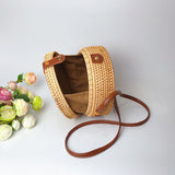 KAMAMES Vietnam Rattan Woven round Leather Ring Shoulder Crossbody Bag Lady's Bags Popular European and American Rattan Bag Travel Holiday