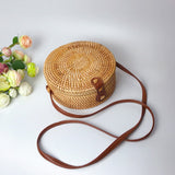 KAMAMES Vietnam Rattan Woven round Leather Ring Shoulder Crossbody Bag Lady's Bags Popular European and American Rattan Bag Travel Holiday