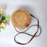 KAMAMES Vietnam Rattan Woven round Leather Ring Shoulder Crossbody Bag Lady's Bags Popular European and American Rattan Bag Travel Holiday