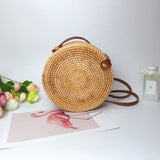 KAMAMES Vietnam Rattan Woven round Leather Ring Shoulder Crossbody Bag Lady's Bags Popular European and American Rattan Bag Travel Holiday