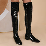 kamames Patetn Pu Leather Women Boots Comfortable Low Heel Long Boots Pointed Toe Zipper Autumn Winter Woman's Boots Shoes Big Size