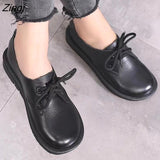 kamames Women Oxfords Spring/Autumn Flat Shoes for Women Artificial Leather Casual Flats Ladies Lace Up Solid Chaussure Femme