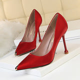 2025 1823-1  fashion banquet women's shoes, thin heels, high heels, satin, light mouth metal tip, sexy and thin single shoes