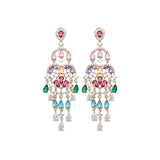 2025 2023 autumn  personalized fringed earrings long inlaid with colored zircon stud earrings new fashionable water drop earrings women