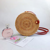 KAMAMES Vietnam Rattan Woven round Leather Ring Shoulder Crossbody Bag Lady's Bags Popular European and American Rattan Bag Travel Holiday