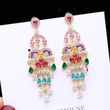 2025 2023 autumn  personalized fringed earrings long inlaid with colored zircon stud earrings new fashionable water drop earrings women