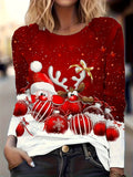 Christmas Shirts For Women Women Casual Funny Round Neck Christmas Print Long Sleeve TShirt Top