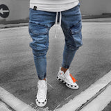 2025 2025 new slim-fitting denim men's trousers New spot 2025 men's elastic waist trousers