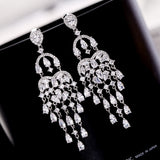 2025 2023 autumn  personalized fringed earrings long inlaid with colored zircon stud earrings new fashionable water drop earrings women
