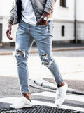 2025 Popularan station denim ripped men's pants 2025 autumn slim and thin new elastic trousers men's pants