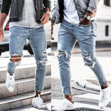2025 Popularan station denim ripped men's pants 2025 autumn slim and thin new elastic trousers men's pants