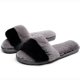 2019 Fashion Red Black Women Slippers Indoor Plush Slippers Autumn Winter Female Flat Shoes Ladies Comfortable Fur Slides