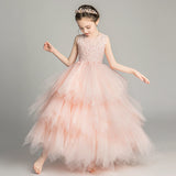 Kamames  Princess Dress Girl Tulle Tutu Little Girl Western Style Children's Dress Host Costume for Piano Performance Flower Girl Wedding Dress