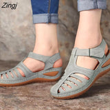 kamames Summer Leather Vintage Sandals Buckle Casual Sewing Women Shoes Female Ladies Platform Retro Sandalias Plus 35-44