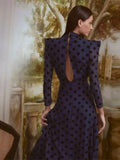 kamames Collar Polka Dot Split Maxi Dress Women Shoulder Pads Long Sleeve High Waist Slim Robes 2024 Fashion Lady Party Vestidos