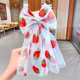 New Girls Beautiful Chiffon Bow Print Flower Strawberry Hairpins Headband Kids Sweet Hair Decorate Clip Fashion Hair Accessories