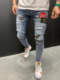 2025 popular badge jeans 2025 men's jeans new elastic slim-fitting small feet men's jeans
