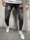2025 popular badge jeans 2025 men's jeans new elastic slim-fitting small feet men's jeans