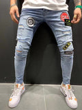 2025 popular badge jeans 2025 men's jeans new elastic slim-fitting small feet men's jeans