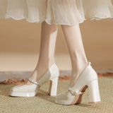 kamames kamames Pearl New Square Head Shallow Mouth Thick With Patent Leather A Word Buckle Mary Single Shoes Jane High Heels Waterproof Platform