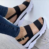 kamames Summer New Large Size Women's Shoes With Wide Noodles Buckle With British Style Thick Bottom Slope And Fish Mouth Sandals