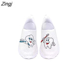 kamames Cartoon Nurse Doctor Print Women Sneakers Slip on Light Mesh Shoes Summer Breathable Flats Shoes Zapatos Planos