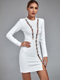 kamames Long Sleeve Bandage Dress Women White Bodycon Dress Evening Party Elegant Sexy Birthday Club Outfits 2022 Autumn Winter