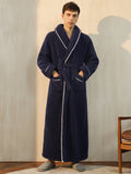 Mens Ultra-Soft Comfy Fleece Robe - Adjustable Lace-Up One-Piece Design with Pocket, Warm and Cozy for Home Lounging, Kimono-Style Night-Robe Pajamas for Men after Bath or Shower