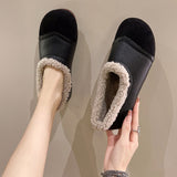 kamames kamames Velvet Bean Shoes Women 2023 Winter New Vintage Women's Shoes Round Head Soft Sole Soft Leather One Foot Pedal Warm Cotton Shoes Women