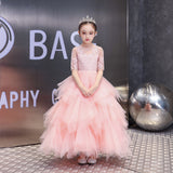 Kamames  Princess Dress Girl Tulle Tutu Little Girl Western Style Children's Dress Host Costume for Piano Performance Flower Girl Wedding Dress