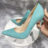 kamames Snake Effect 12cm Women Sexy Pointed Toe Stilettos 10cm Pumps Extremely High Heels Ladies Party Shoes YG060 ROVICIYA